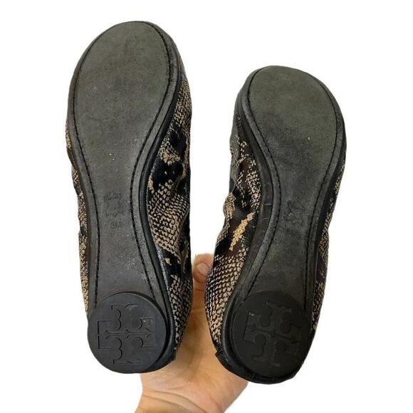 Tory Burch Eddie Brown Leather Snake Print Slip On Flats - Picture 6 of 7